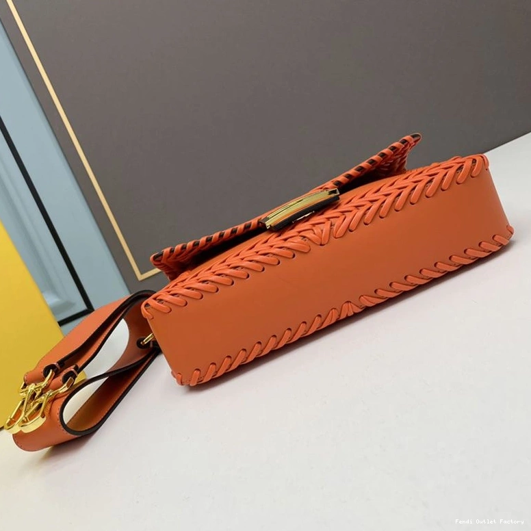 Cheap HOT Baguette Medium Leather Orange Bag Stitching In Fendi 0825